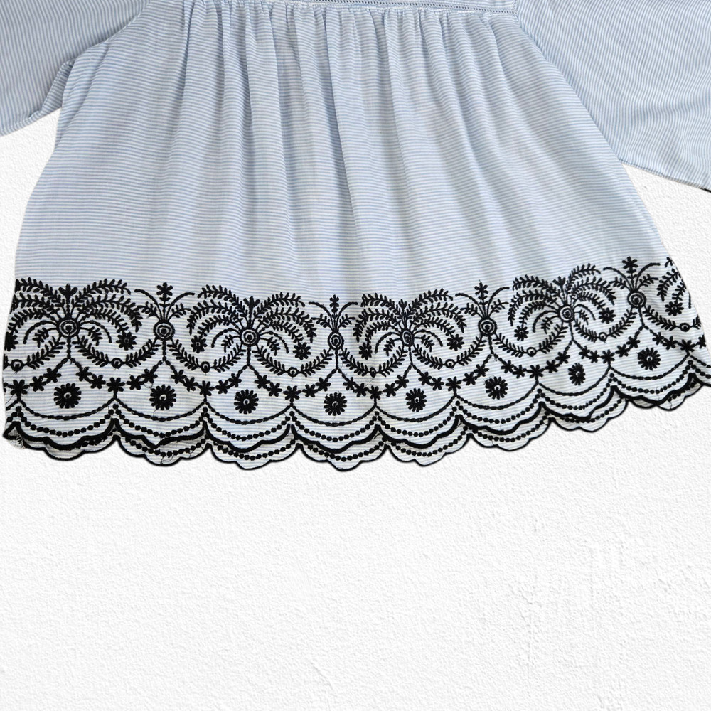 Zara Basic Blue Black Striped Embroidered Bell Sl… - image 6
